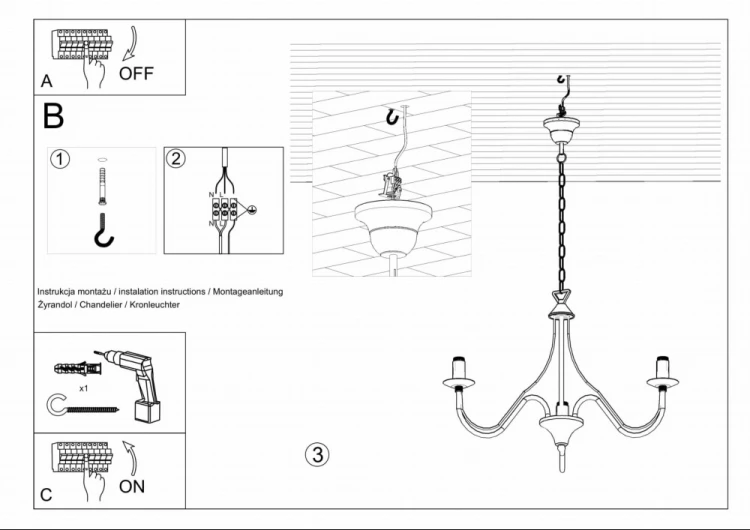 Czarna lampa wisząca MINERWA SL.0217 marki Sollux posiada trzy punkty światła E14. Żyrandol ze stali sprawdzi się w salonie, jadalni, sypialni i holu. Doskonale pasuje do aranżacji klasycznych, rustykalnych, retro i loftowych.