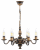 Żyrandol świecznikowy VELITA 6xE14 marki Lemir w kolorze patyny. Klasyczna stalowa konstrukcja, średnica 50 cm i podział świecenia 3+3. Elegancka lampa do salonu, jadalni, sypialni lub reprezentacyjnego holu.