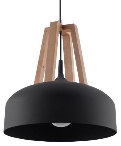 Lampa wisząca CASCO Sollux SL.0390 łączy czarny stalowy klosz z naturalnym drewnem. Doskonale sprawdzi się nad stołem, wyspą kuchenną lub barkiem. Ma klosz Ø30 cm i oprawkę E27 na żarówkę LED do 15 W.