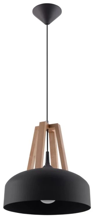CASCO 1xE27 to czarna lampa wisząca z dekoracyjnymi elementami z naturalnego drewna. Pasuje do aranżacji nowoczesnych, loftowych i skandynawskich. Zapewni funkcjonalne oświetlenie stołu, wyspy kuchennej lub półwyspu.