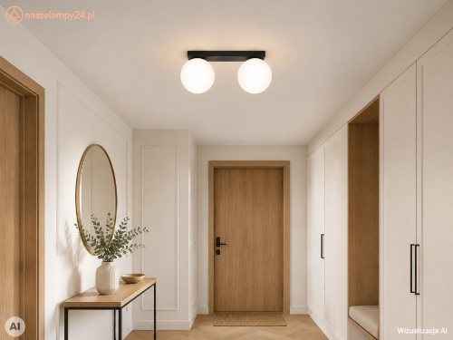 Czarny plafon YOLI 2xG9 z białymi kloszami to nowoczesne oświetlenie marki Sollux. Wysokość 14,5 cm sprawia, że lampa dobrze pasuje do niższych pomieszczeń, przedpokoju, sypialni i korytarza.