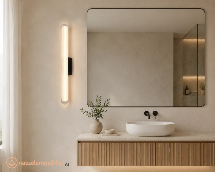 Oświetl lustro czarnym kinkietem TRIVIA Milagro ML2725. Zintegrowany LED 11W zapewnia 930 lm, a funkcja CCT umożliwia wybór ciepłej lub neutralnej barwy światła. Długość 60 cm, ryflowany klosz i ochrona IP44.