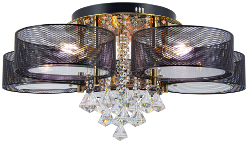 Nowoczesny plafon ANTILA z kryształami i siatkowanymi kloszami. 5xE27 + 27 LED, pilot, regulacja barwy światła, funkcja nocna. Idealny do salonów glamour i modern classic.