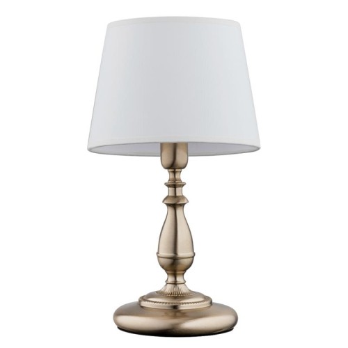 Lampa stołowa ROKSANA 16078 marki Alfa to idealna propozycja dla osób ceniących klasyczny styl z nutą elegancji. Połączenie metalowej podstawy w kolorze patyny z białym, tkaninowym abażurem sprawia, że lampa doskonale wpisuje się w aranżacje sypialni.
