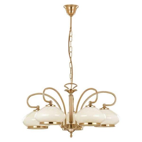 Lampa sufitowa ASTORIA 5321 Alfa – klasyczne oświetlenie retro w kolorze patyny z beżowymi kloszami. 5x E27 60W, wymiary 62×60 cm. Polska produkcja, elegancja i solidne wykonanie do salonu i jadalni