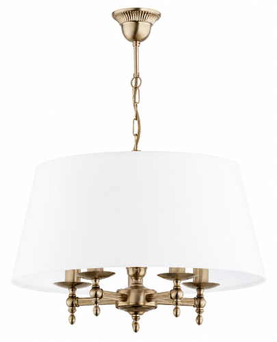 Lampa sufitowa ROKSANA 5xE14 Alfa 16075 łączy klasyczną formę, wykończenie w kolorze patyny i duży biały abażur. Eleganckie oświetlenie do salonu, jadalni lub sypialni, które zapewnia przyjemne światło i dekoruje wnętrze.