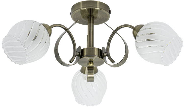 Lampa sufitowa DAKOTA 3xE27 marki Elem łączy konstrukcję w kolorze patyny z trzema białymi, szklanymi kloszami w paski. Plafon o szerokości 46 cm i wysokości 24 cm pasuje do salonu, sypialni, jadalni lub przedpokoju. Żarówki niedołączone.