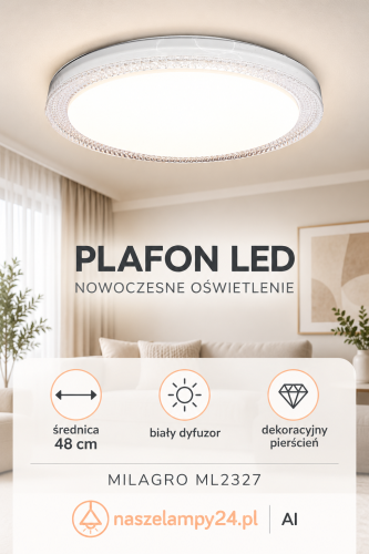 VIGO ML2327 to nowoczesny plafon LED 36W o strumieniu 3600 lm. Neutralna barwa światła 4000K oraz klasyczny biały kolor sprawiają, że lampa pasuje do wielu pomieszczeń.