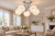 Chromowana lampa EVITA Elem 5xE27 z pięcioma dekorowanymi kloszami sprawdzi się w salonie, jadalni lub sypialni. Niska konstrukcja o wysokości 26 cm jest montowana blisko sufitu. Model 8836/5 8C, szerokość 47 cm.