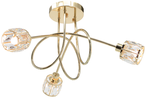 Lampa sufitowa AURORA 3xE14 złota Elem 6510/3 TR łączy efektownie wygięte metalowe ramiona z trzema dekoracyjnymi kloszami ze szkła. Wymiary 57 × 30 cm. Eleganckie oświetlenie do salonu, jadalni, sypialni i przedpokoju.