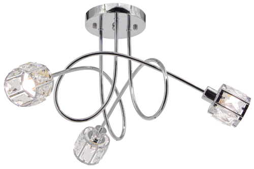 Lampa sufitowa AURORA 3xE14 chrom Elem 6510/3 8C zachwyca przeplatającymi się ramionami i trzema dekoracyjnymi kloszami ze szkła. Wymiary 57 × 30 cm, moc maks. 3 × 40 W. Eleganckie oświetlenie do salonu, jadalni i sypialni.