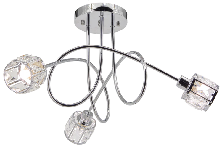 Lampa sufitowa AURORA 3xE14 chrom Elem 6510/3 8C zachwyca przeplatającymi się ramionami i trzema dekoracyjnymi kloszami ze szkła. Wymiary 57 × 30 cm, moc maks. 3 × 40 W. Eleganckie oświetlenie do salonu, jadalni i sypialni.