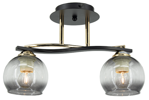 Lampa sufitowa CLEO 2xE27 Elem zachwyca eleganckim połączeniem czerni, złota i szklanych kloszy. Plafon o szerokości 44 cm doskonale oświetli salon, sypialnię, jadalnię lub przedpokój. Nowoczesny design pasuje również do wnętrz glamour. Idealna do salonu.