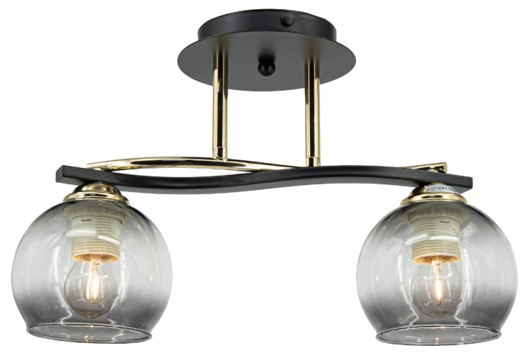 Lampa sufitowa CLEO 2xE27 Elem zachwyca eleganckim połączeniem czerni, złota i szklanych kloszy. Plafon o szerokości 44 cm doskonale oświetli salon, sypialnię, jadalnię lub przedpokój. Nowoczesny design pasuje również do wnętrz glamour. Idealna do salonu.