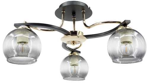 Lampa sufitowa CLEO 3xE27 Elem zachwyca połączeniem czerni, złota i przezroczystego szkła. Elegancki plafon o szerokości 41 cm sprawdzi się w salonie, sypialni, jadalni lub przedpokoju. Stylowe oświetlenie do nowoczesnych wnętrz.