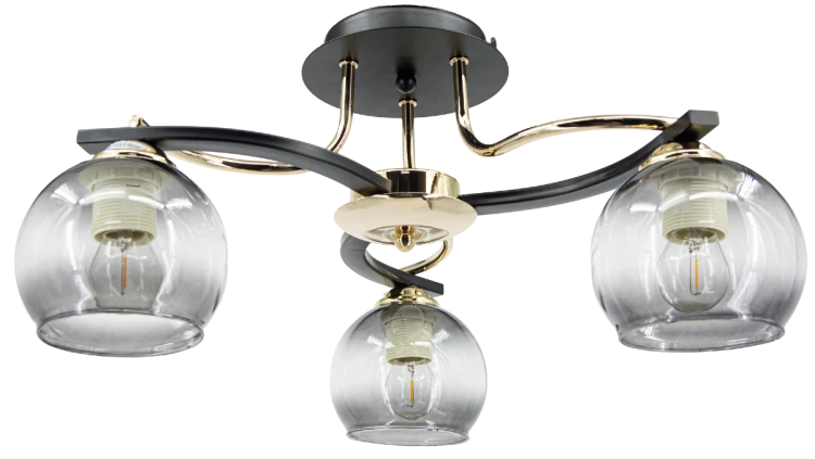 Lampa sufitowa CLEO 3xE27 Elem zachwyca połączeniem czerni, złota i przezroczystego szkła. Elegancki plafon o szerokości 41 cm sprawdzi się w salonie, sypialni, jadalni lub przedpokoju. Stylowe oświetlenie do nowoczesnych wnętrz.