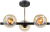 Lampa sufitowa OTIS 3xE27 Elem łączy czarną konstrukcję, złote detale i trzy bursztynowe klosze. Nowoczesne oświetlenie do salonu, jadalni, sypialni lub przedpokoju. Wymiary: 50 × 30 × 31 cm, IP20.