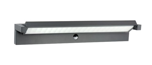 Kinkiet zewnętrzny REN RN600-KPIR-P 50W LED w kolorze grafitowym ma 60 cm szerokości, czujnik PIR i zmierzchu oraz pilot. Regulowana głowica i zmienna barwa CCT 3000K, 3500K lub 4000K ułatwiają dopasowanie oświetlenia.