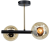Lampa sufitowa OTIS 2xE27 Elem łączy czarną konstrukcję, złoty detal i dwa bursztynowe klosze w kształcie kul. Stylowe oświetlenie do salonu, sypialni, jadalni lub przedpokoju. Wymiary: 35 × 30 × 31 cm, IP20.
