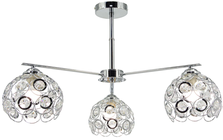 Lampa sufitowa NEAPOL 3xE27 Elem zachwyca chromowanym wykończeniem i trzema kulistymi kloszami ozdobionymi szklanymi elementami. Eleganckie oświetlenie do salonu, jadalni lub sypialni. Wymiary: 78 × 45 cm, IP20