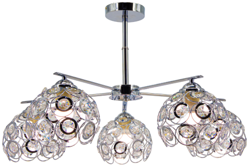 Lampa sufitowa NEAPOL 5xE27 Elem 1859/5A zachwyca chromowanym wykończeniem i pięcioma ażurowymi kloszami z dekoracyjnymi kryształkami. Eleganckie oświetlenie w stylu glamour do salonu, jadalni, sypialni lub przestronnego holu.