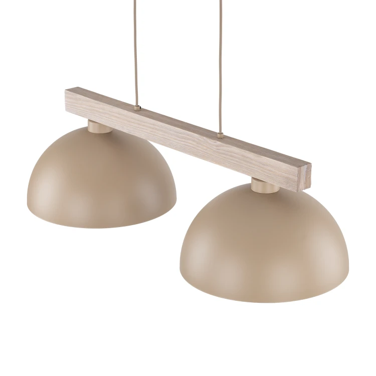 Beżowa lampa kuchenna OSLO 11011 TK-Lighting to funkcjonalne oświetlenie długiego blatu. Dwa klosze o średnicy 33,5 cm kierują światło w dół. Model 2xE27 pasuje do wnętrz nowoczesnych, skandynawskich, loftowych i japandi.