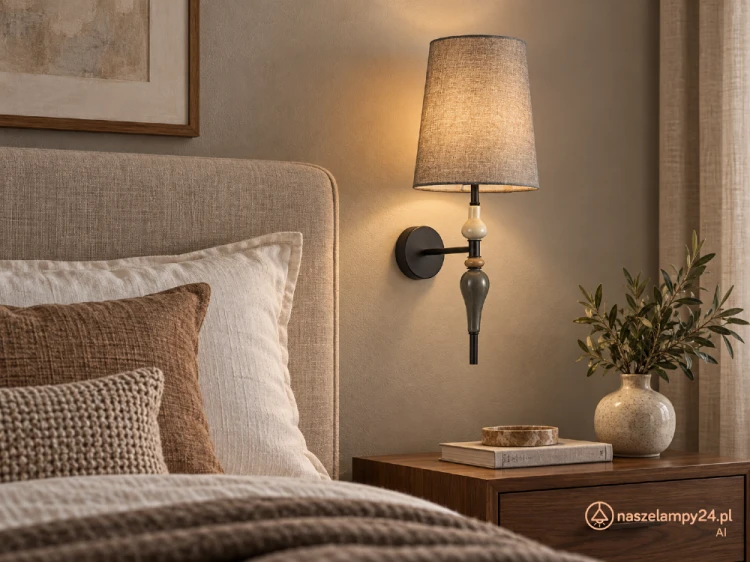 Kinkiet ścienny NEROM Italux to stylowe oświetlenie do wnętrz klasycznych, retro i modern classic. Czarny stelaż oraz szary abażur tworzą elegancką całość. Lampa ma 58 cm wysokości, gwint E27, moc do 40 W i obsługuje żarówki LED.
