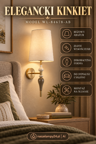 Kinkiet MOREN WL-84678-AB Italux w kolorze brązu antycznego z morelowym abażurem to elegancka lampa ścienna wykonana z metalu i tkaniny. Stylowy dodatek do salonu, sypialni czy korytarza. Źródło światła 1xE27 40W, wysokość 58 cm, IP20, 230V