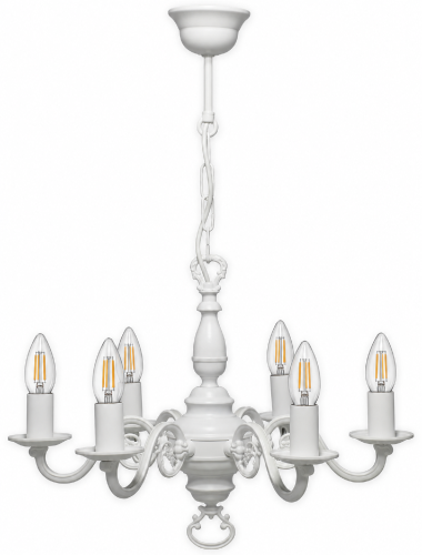 Lampa wisząca CEREUS 386/W6 BIA zachwyca ponadczasową formą i dekoracyjnymi detalami. Białe matowe wykończenie doskonale komponuje się z wnętrzami prowansalskimi, klasycznymi i cottage, tworząc przytulny klimat.