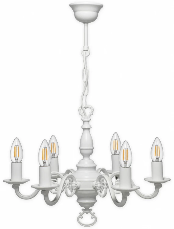 Lampa wisząca CEREUS 386/W6 BIA zachwyca ponadczasową formą i dekoracyjnymi detalami. Białe matowe wykończenie doskonale komponuje się z wnętrzami prowansalskimi, klasycznymi i cottage, tworząc przytulny klimat.