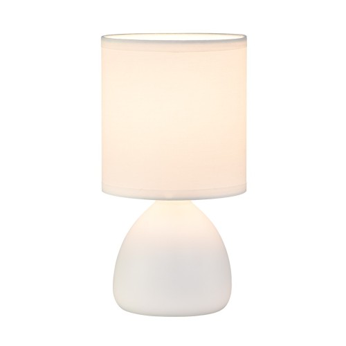 Lampka nocna SABRINA ML2769 marki Milagro ma białą ceramiczną podstawę i abażur z tkaniny. Wysokość 23,5 cm sprawia, że idealnie pasuje na szafkę nocną, komodę lub biurko. Wymienne źródło światła: 1×E14, maksymalnie 10W LED.