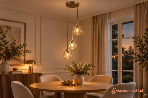 Lampa wisząca FELIS 3xE27 Italux w cenie wyprzedażowej 256 zł zamiast 583 zł. Złota oprawa i trzy bursztynowe klosze tworzą elegancką kompozycję do salonu, jadalni lub kuchni. Liczba dostępnych sztuk ograniczona.