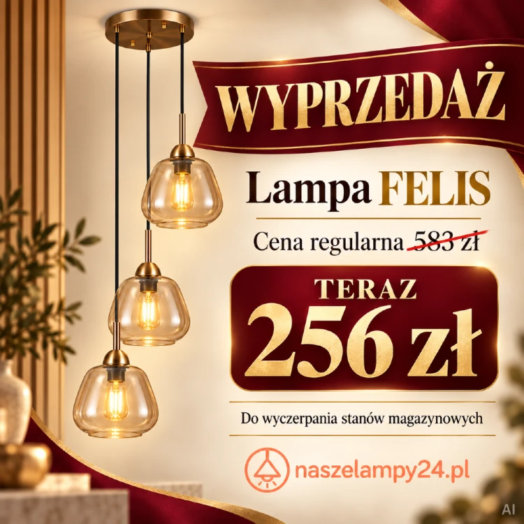Skorzystaj z wyprzedaży lampy FELIS PND-40824-3-GD. Model Italux ze złotą oprawą i trzema bursztynowymi kloszami kupisz za 256 zł zamiast 583 zł. Kaskadowa lampa 3xE27 sprawdzi się nad stołem, wyspą i barkiem.