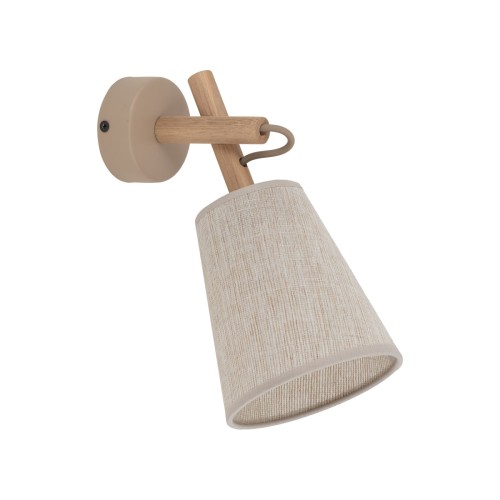 Kinkiet VAIO 11604 łączy jasne drewno z regulowanym abażurem z beżowego lnu. Lampa 1xE27 sprawdzi się przy łóżku, sofie, fotelu lub biurku. Naturalny design pasuje do sypialni i wnętrz boho oraz skandynawskich.