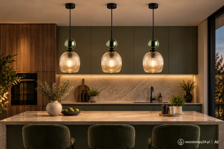 SOPHIA 11145 to elegancka lampa wisząca 1xE14 z ryflowanym kloszem Cognac, zieloną szklaną kulą i czarną podsufitką. Efektowne oświetlenie do kuchni, jadalni, salonu oraz sypialni.