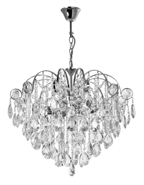 Żyrandol kryształowy GULIA chrom 6x60W marki Venti to elegancka lampa wisząca z przezroczystymi kryształami. Idealna do salonu, jadalni, sypialni czy restauracji. Wykonanie: metal i kryształ, regulowana wysokość 57–72 cm, średnica 54 cm
