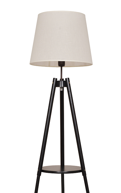Lampa podłogowa TRIO Venti S-102077 z drewna wenge i beżowym abażurem. Trójnóg z praktyczną półką, wysokość 153 cm, abażur 28 cm. Źródło światła 1x E27 60W (brak w zestawie, możliwość LED). Włącznik nożny, gwarancja 2 lata