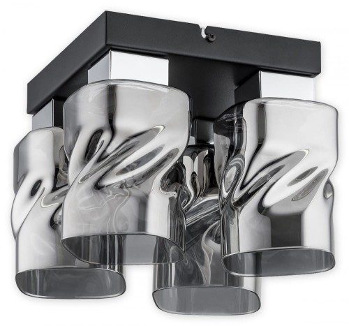 Plafon MERU 4xE27 Lemir to elegancka lampa sufitowa z grafitowymi szklanymi kloszami i chromowanymi detalami. Kompaktowe wymiary 26 x 26 cm sprawiają, że doskonale sprawdzi się w salonie, sypialni, kuchni oraz przedpokoju