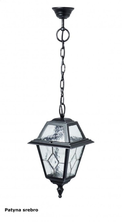 Lampa wisząca WITRAŻ aluminowa na jedną żarówkę na duży gwint. Szkło witrażowe, dekoracyjne. Oświetlenie tarasu, balkonu, altanki.
