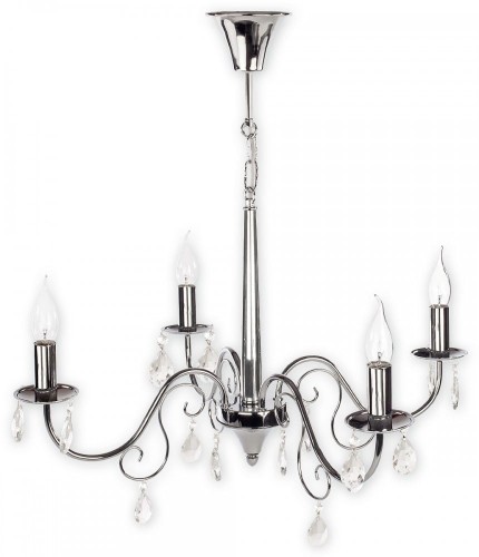Żyrandol VELIO 4xE14 chrom Lemir O1954 CH to elegancka lampa glamour z kryształowymi zawieszkami. Chromowana armatura pięknie odbija światło, tworząc efektowną dekorację salonu, jadalni oraz sypialni