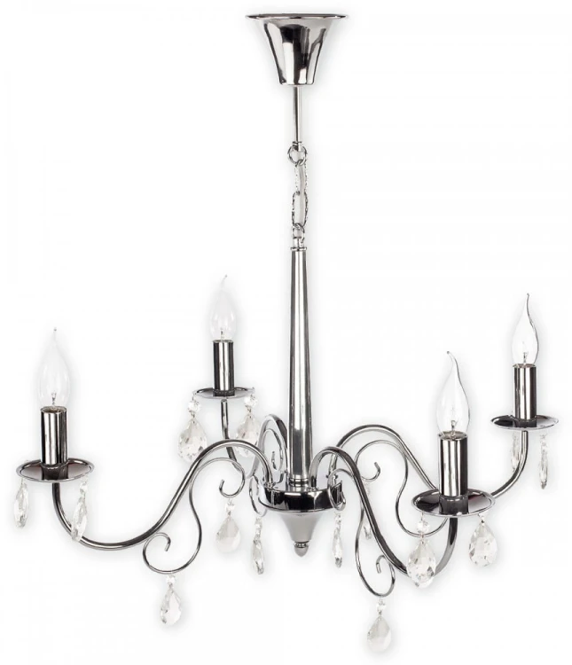 Żyrandol VELIO 4xE14 chrom Lemir O1954 CH to elegancka lampa glamour z kryształowymi zawieszkami. Chromowana armatura pięknie odbija światło, tworząc efektowną dekorację salonu, jadalni oraz sypialni