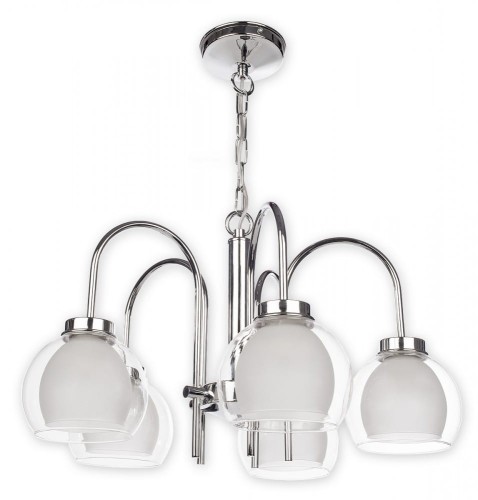 Żyrandol DEXY O2045 W5 CH marki Lemir to elegancka lampa wisząca z pięcioma podwójnymi kloszami ze szkła. Chromowana konstrukcja i funkcjonalny podział świecenia 3+2 sprawiają, że idealnie sprawdzi się w salonie, jadalni oraz sypialni.