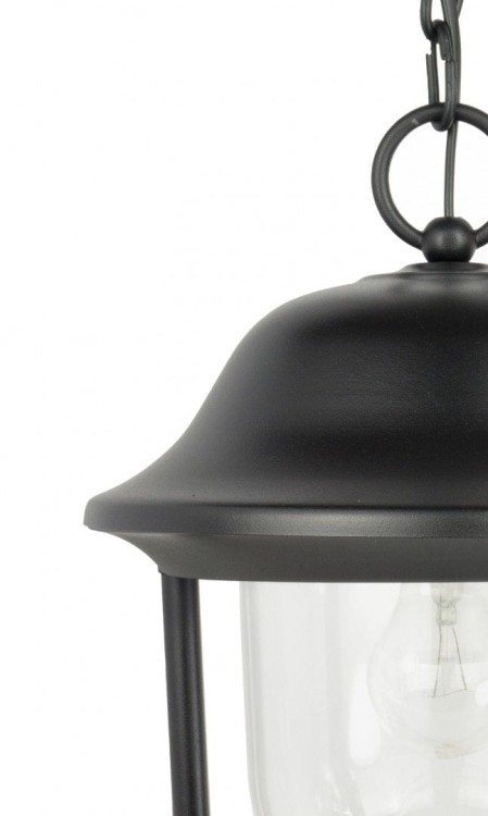 Lampa wisząca zewnętrzna PRINCE na jedną żarowkę. Lampa do umieszczenia na tarasie, balkonie, przed domem. Wykonanie trwałe aluminium, duży klosz przezroczysty.