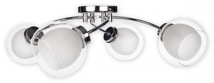 Plafon DEXY O2044 P4 CH marki Lemir to elegancka lampa sufitowa z czterema podwójnymi kloszami ze szkła. Chromowana konstrukcja i styl neoklasyczny sprawiają, że doskonale prezentuje się w salonie, jadalni, sypialni oraz przedpokoju.