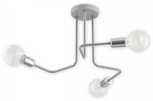 Żyrandol PIXI Lemir O2743 W3 CHR – lampa sufitowa 3xE27 60W. Ramiona w kolorze szarego matu, chromowane nakładki dekoracyjne. Podział świecenia 2+1.