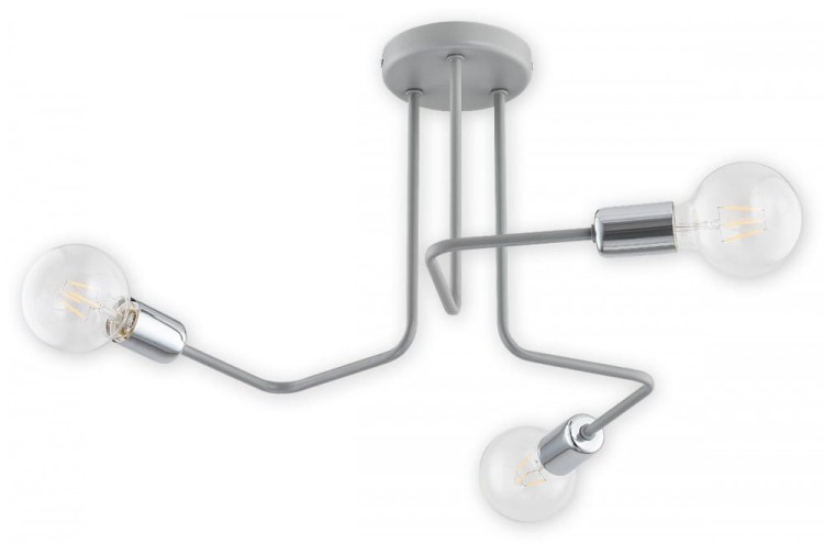 Żyrandol PIXI Lemir O2743 W3 CHR – lampa sufitowa 3xE27 60W. Ramiona w kolorze szarego matu, chromowane nakładki dekoracyjne. Podział świecenia 2+1.